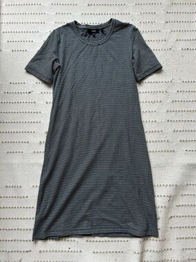 Theory Black and White Striped Short Sleeve Tee Dress